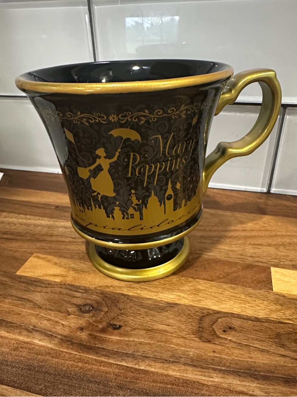 Disney Mary Poppins 60th Commemorative Mug - Black & Gold * No Spoon*